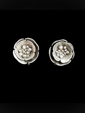 Vintage Sterling Silver Brutalist Modernist Flower Screw Back Earrings